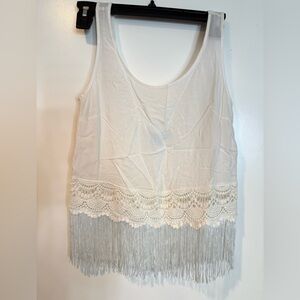 Nanette Lepore Cream Asymmetrical Embellished Tank Top